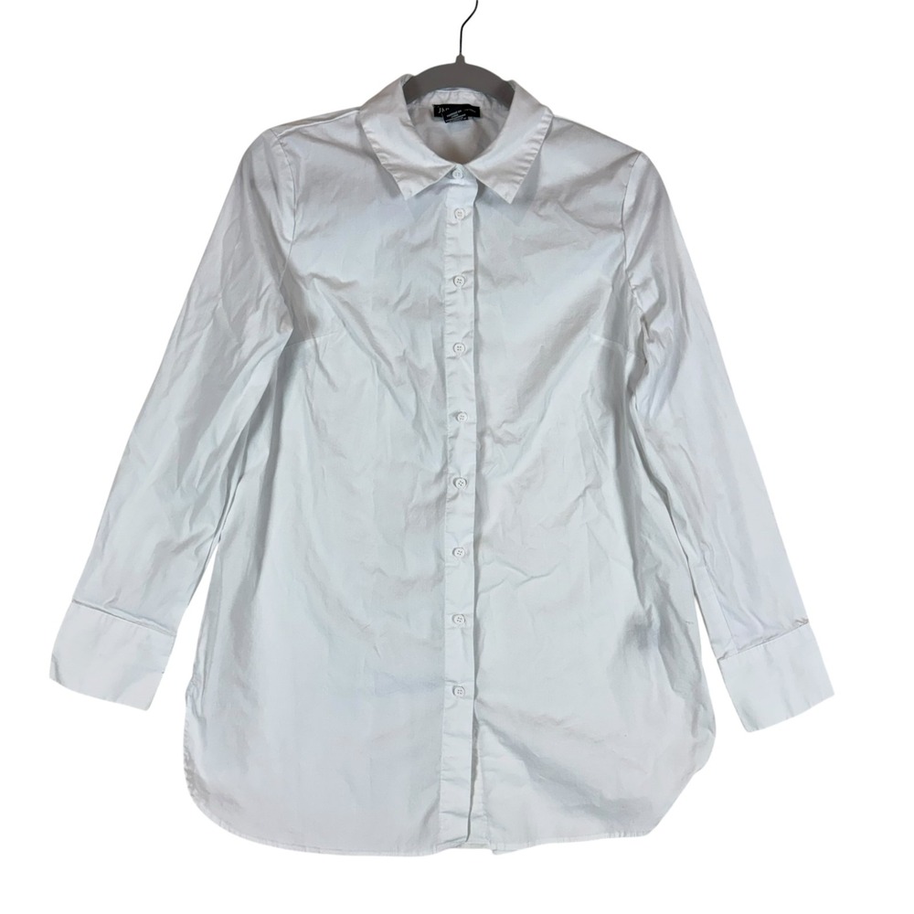 Jones New York Shirt Womens Medium White Button Up Long Sleeve Stretch Tunic Top